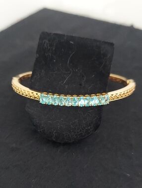 Gold Bangle Bracelet with Blue Green Paraiba Apatite